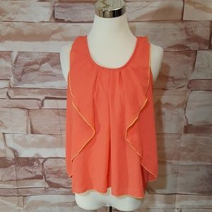 Tea & Cup Coral Ruffle Sleeveless Blouse